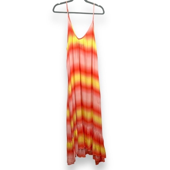 Aqua Swim Dress Womens Small Orange Yellow Tie Dye Maxi Cover Up Resortwear - Picture 2 of 9